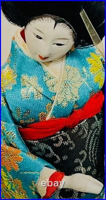 Mint Vintage Japanese kimono Doll Silk Green Geisha, hand-painted face