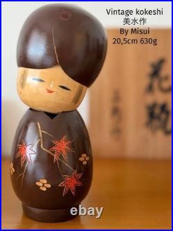 Misui Japanese Creative Kokeshi Doll Maple Leaves Wood 20.5cm 630g Signed
