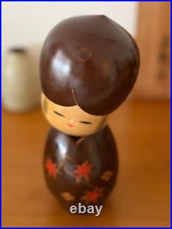 Misui Japanese Creative Kokeshi Doll Maple Leaves Wood 20.5cm 630g Signed