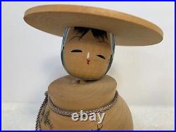 Nice Large Signed Vintage Japanese Kokeshi Doll 5-1/2 inches tall Floral