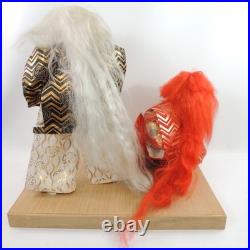 Nishi Kagamijishi 17 White & Red Hair Kabuki Dancer Dolls on Wood Base Vintage