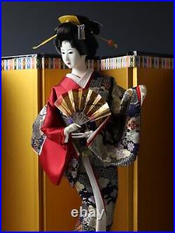 Old Vintage Japanese Geisha Kyoto Doll -Byoubu Traditional Board Deco