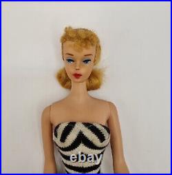 Original 1960 No. 4 Vtg Ponytail Barbie Doll/Zebra Swimsuit pls Read