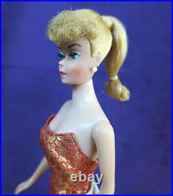 PRETTY 1963 Vintage #6 Ponytail Barbie Light Blonde Shiny Hair OSS No Green BIN