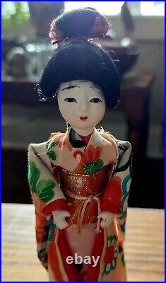 Pair Of Vintage Japanese Ichimatsu Hina Gofun Dolls 7.5 With Stands Midcentury