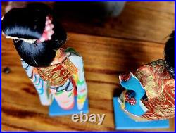 Pair Of Vintage Japanese Ichimatsu Hina Gofun Dolls 7.5 With Stands Midcentury