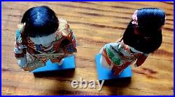 Pair Of Vintage Japanese Ichimatsu Hina Gofun Dolls 7.5 With Stands Midcentury