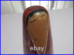 RARE! 12 HASHIME TAKAHASHI Vintage Kokeshi Doll Signed 1970s Japan Red Kimono