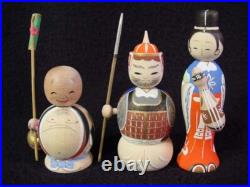RARE 7 Lucky Gods Nodder Kokeshi Doll Set Fine Detail Old Stock 1960's Mint