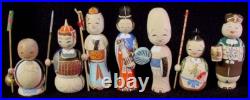 RARE 7 Lucky Gods Nodder Kokeshi Doll Set Fine Detail Old Stock 1960's Mint