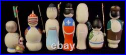 RARE 7 Lucky Gods Nodder Kokeshi Doll Set Fine Detail Old Stock 1960's Mint