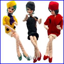 RARE MCM 3 Vintage 1960s Handmade 12 Japanese Big-Eyed Posable Teenager Dolls