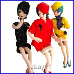 RARE MCM 3 Vintage 1960s Handmade 12 Japanese Big-Eyed Posable Teenager Dolls