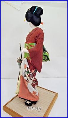 RARE Vintage Japanese Doll by Rakuho Oyama Style Umbrella Kimono Display