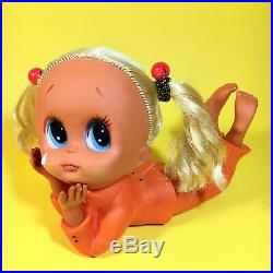RARE Vintage Made in Japan Big Eyed Tear Teardrop Rubber Girl Doll Kamar Style