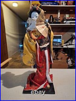 Rare 16 in Japanese Vintage Geisha Doll -Traditional Multi-Colored Kimono
