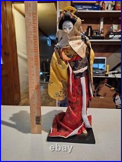 Rare 16 in Japanese Vintage Geisha Doll -Traditional Multi-Colored Kimono