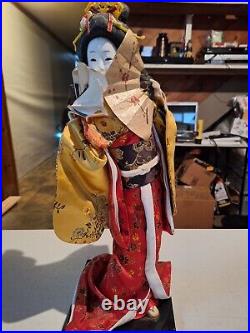 Rare 16 in Japanese Vintage Geisha Doll -Traditional Multi-Colored Kimono
