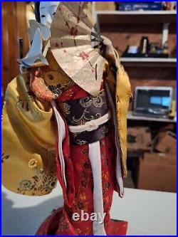 Rare 16 in Japanese Vintage Geisha Doll -Traditional Multi-Colored Kimono