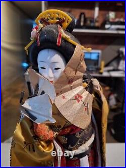 Rare 16 in Japanese Vintage Geisha Doll -Traditional Multi-Colored Kimono