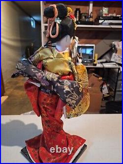 Rare 16 in Japanese Vintage Geisha Doll -Traditional Multi-Colored Kimono