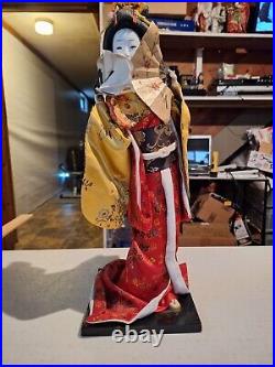 Rare 16 in Japanese Vintage Geisha Doll -Traditional Multi-Colored Kimono