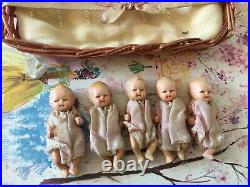Rare Antique Miniature Set Of Quintuplets Dolls-japan-kresge-2.5-dolls House