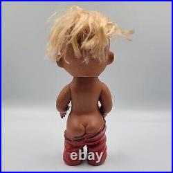 Rare Vintage Baby Toddler Rubber Doll Blonde Hair Red Pants Cute Surprised Face