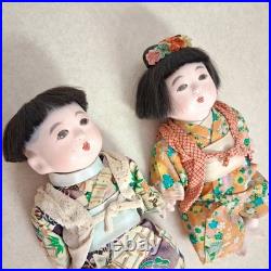 Rare Vintage Gofun Ichimatsu Dolls 1940s Japanese Silk Kimonos