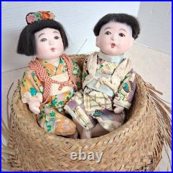 Rare Vintage Gofun Ichimatsu Dolls 1940s Japanese Silk Kimonos