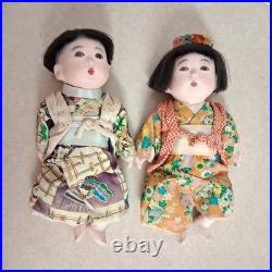 Rare Vintage Gofun Ichimatsu Dolls 1940s Japanese Silk Kimonos