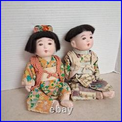 Rare Vintage Gofun Ichimatsu Dolls 1940s Japanese Silk Kimonos