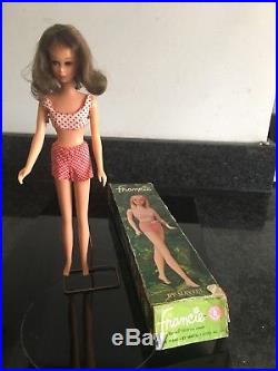 Rare Vintage Japan 1965 Mattel Francie Doll Incl Box & Stand Model #1140
