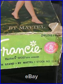 Rare Vintage Japan 1965 Mattel Francie Doll Incl Box & Stand Model #1140