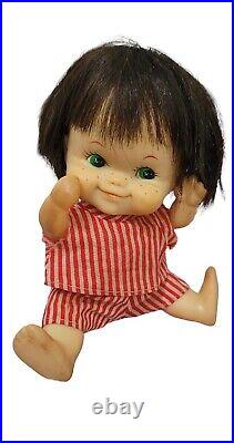 Rare Vintage Japan Adorable Face Baby Toddler Rubber Doll Brown Hair