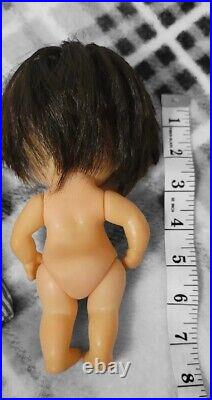 Rare Vintage Japan Adorable Face Baby Toddler Rubber Doll Brown Hair