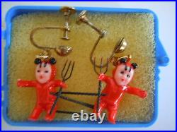 Rare! Vintage Screw Back 3d Doll Earrings Little Devils Kiddle Liddle Mini Tiny