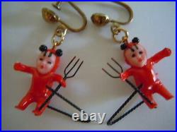Rare! Vintage Screw Back 3d Doll Earrings Little Devils Kiddle Liddle Mini Tiny