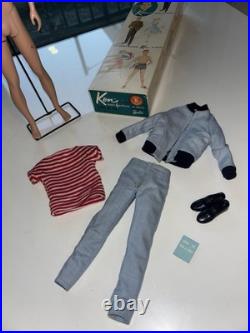 Rare Vintage T. M. 1960 Barbie Boyfriend Brown Flocked Hair Ken Doll # 750