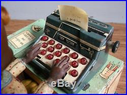 Rare vintage battery powered TYPIST doll tin toy made in Japan (Working order)