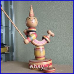 Retro Kokeshi Circus Wooden Doll Antique Inlaid Stand Height 37 5 cm