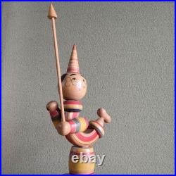 Retro Kokeshi Circus Wooden Doll Antique Inlaid Stand Height 37 5 cm