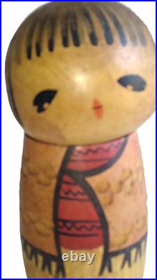 Retro Vintage kokeshi doll by Hiroe Fukushima 16cm Sousaku Japan Figure signed