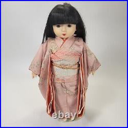 SEKIGUCHI ICHIMATSU GIRL JAPAN CLOTH VINYL DOLL W KIMONO ROBE 18 Vintage -RARE
