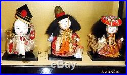 Set of 12 Vintage JAPANESE DOLLS IN TRADITIONAL COSTUMES in Glass Case