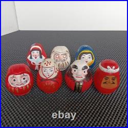Seven Vintage Daruma Dolls Set Shirakawa Kurume Takasaki Shingen Hime Showa Era