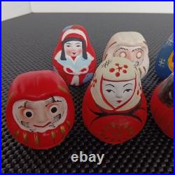 Seven Vintage Daruma Dolls Set Shirakawa Kurume Takasaki Shingen Hime Showa Era