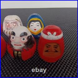 Seven Vintage Daruma Dolls Set Shirakawa Kurume Takasaki Shingen Hime Showa Era