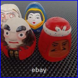 Seven Vintage Daruma Dolls Set Shirakawa Kurume Takasaki Shingen Hime Showa Era