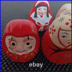 Seven Vintage Daruma Dolls Set Shirakawa Kurume Takasaki Shingen Hime Showa Era